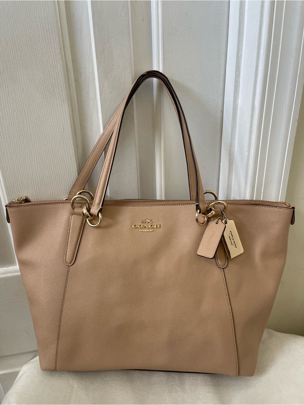 Coach Blush Tan Pebbled Leather Tote with Gold Hardware